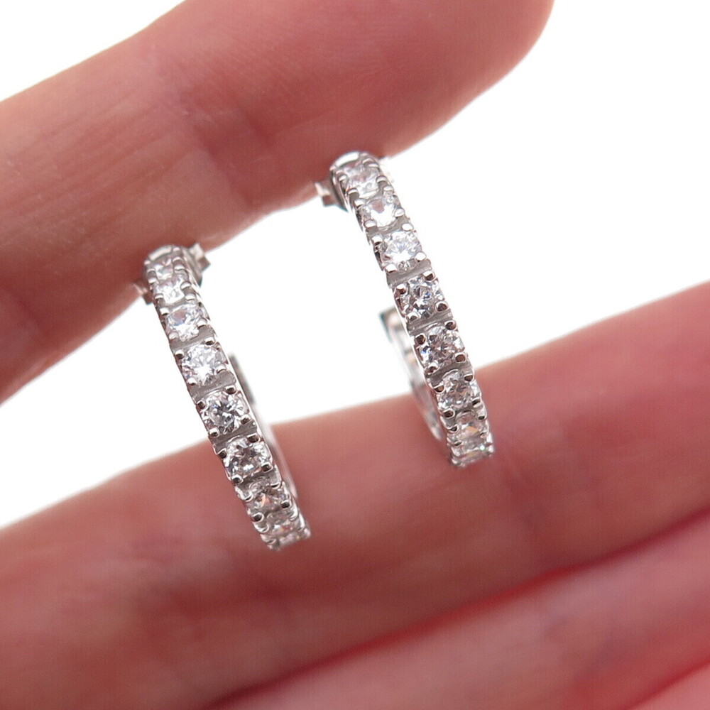 925 Sterling Silver Round-Cut C Z Hoop Earrings